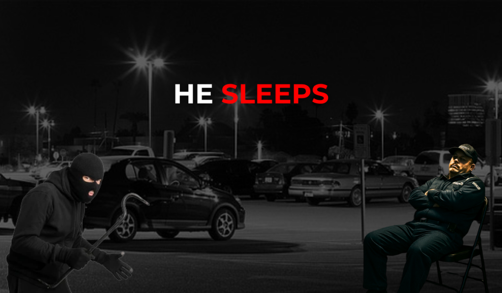 On-site security guard sleeping 