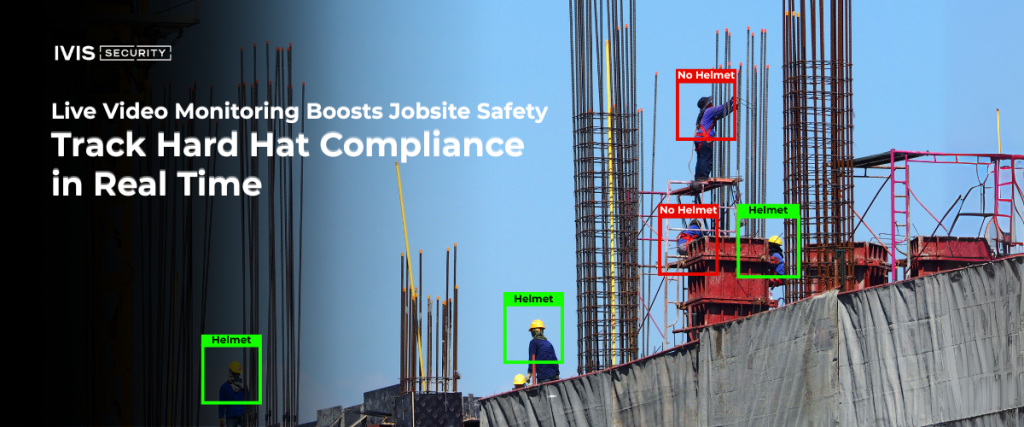 Construction Site Live Video Monitoring system tracking hard hat compliance at construction site