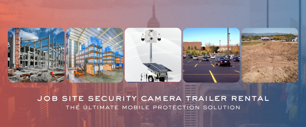 Parking lot security cameras mounted on a mobile security trailer.