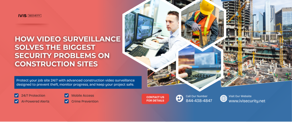 Construction video surveillance system providing 24/7 protection, AI-powered alerts, and mobile access to improve construction site security.